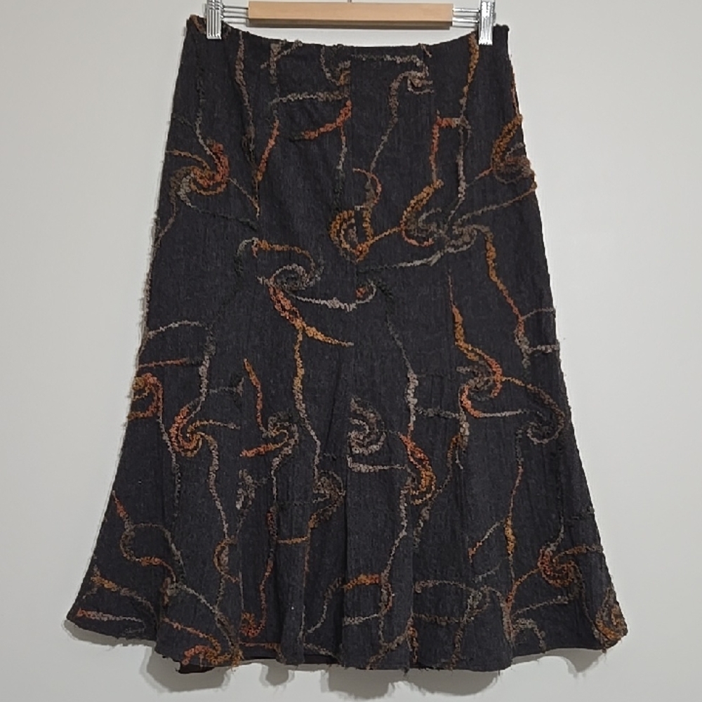 L. Pucci Women's Textured Midi Skirt Abstract Swirl Flared Hem Grey Size 50 EU